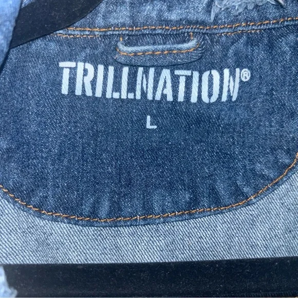 TrillNation Blue Distressed / Thrashed Denim Jean Jacket Size L - Picture 5 of 10